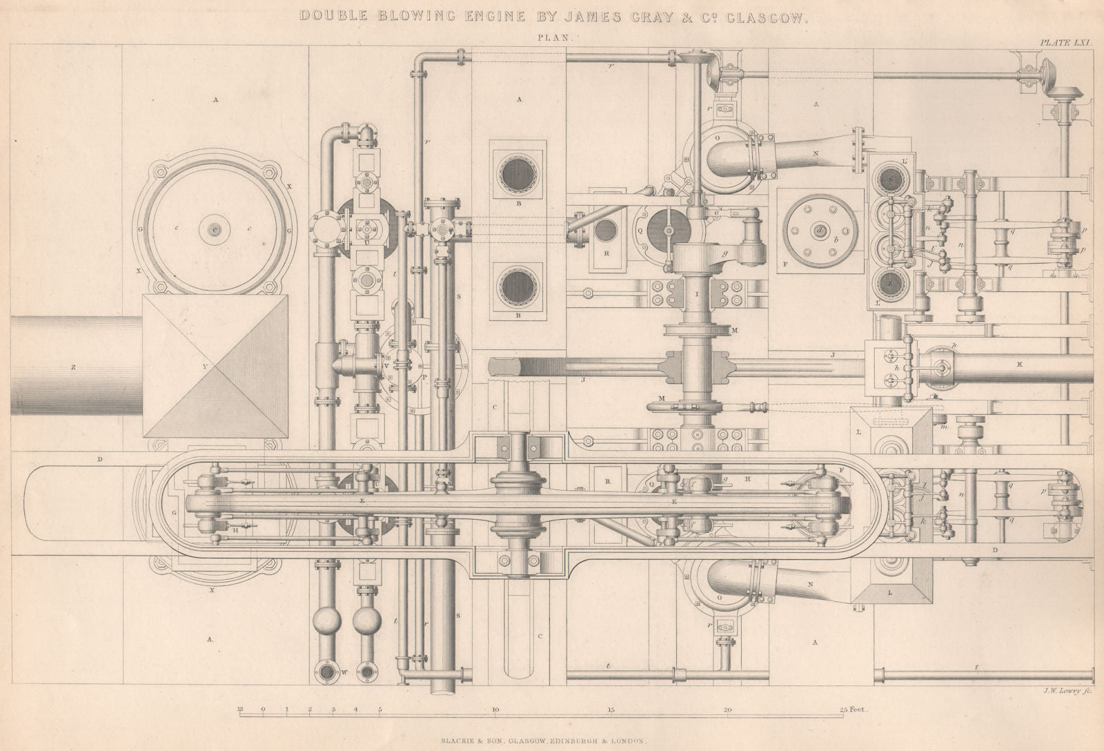 19C ENGINEERING DRAWING. Double blowing engine. James Gray (Glasgow). Plan 1876
